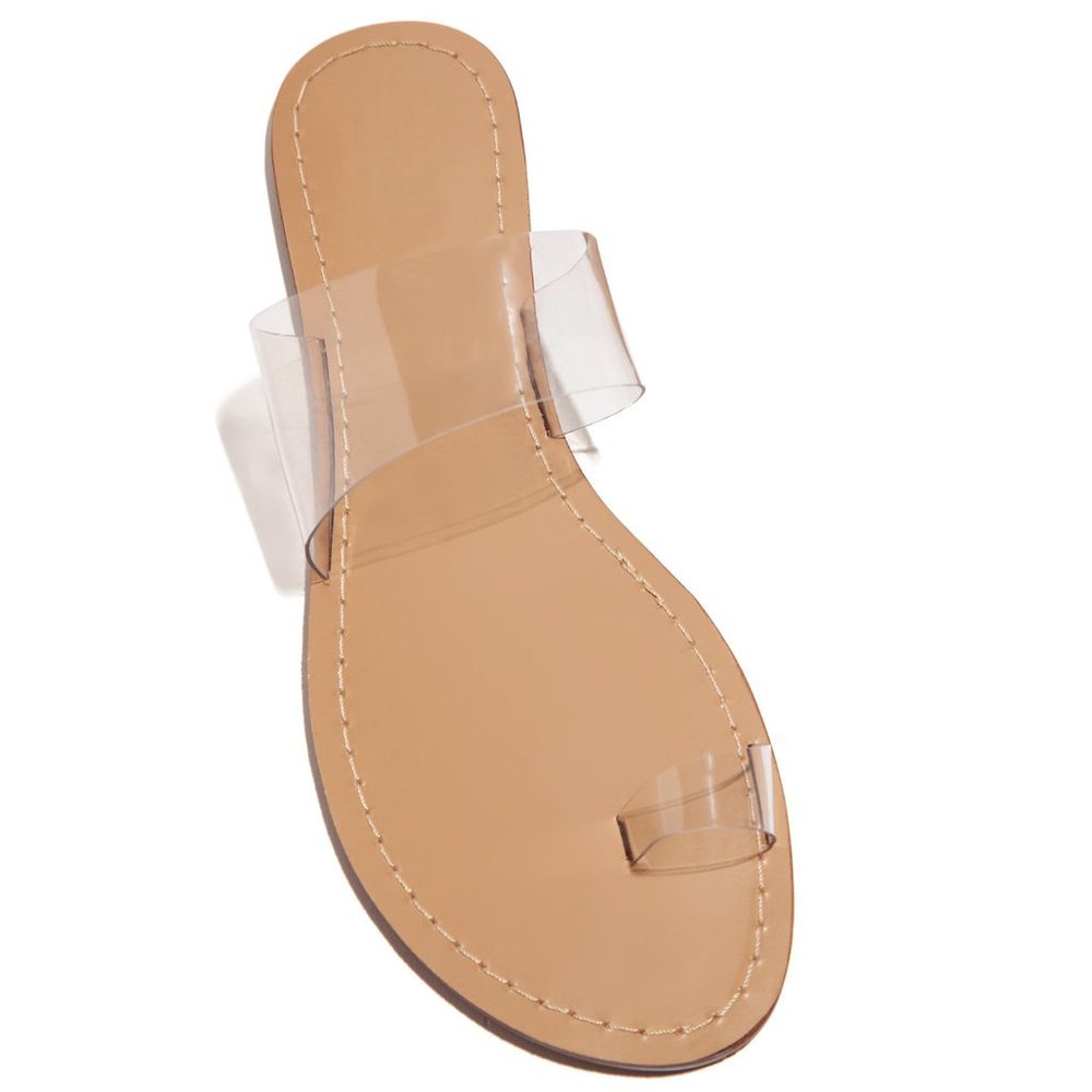 NEW🔥 Transparent Clear Open Toe Loop Ring Slide Flat Sandals Flip Flops Slip-On - Picture 7 of 9